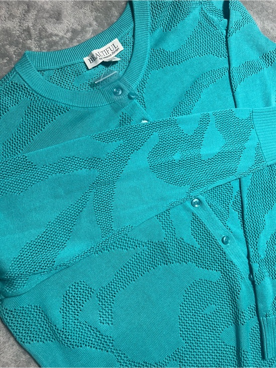 Beautiful by lawrence Sweaters - BEAUTIFUL by Lawrence Zarian Women’s Teal Floral Knit Crew Neck Cardigan M